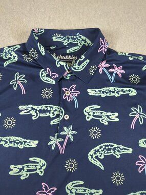 Chubbies Polo Shirt Men's Large Performance Stretch Neon Glades Alligator